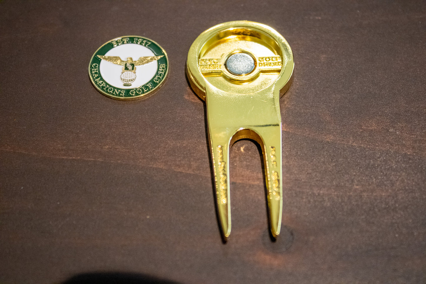 Pitch Fix Divot Repair tool with Champions Golf Club ball marker